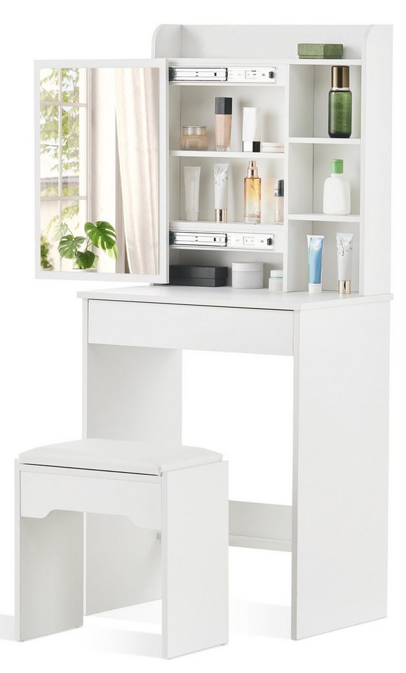 Ofcasa Schminktisch Kosmetiktisch mit Spiegel und Hocker (Tablett mit Ständer), 60x40x130cm Eleganter Schminktisch von Ofcasa