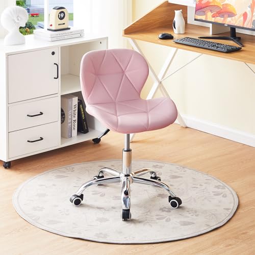 CLIPOP Bürostuhl Schreibtischstuhl Drehstuhl Höhenverstellbar Ergonomisch Kosmetikstuhl Chefsessel Home Office Stuhl Polsterstuhl aus Kunstleder mit 360° Rollen,Rosa von CLIPOP