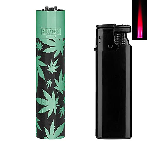 Clipper Feuerzeug Leaves Gold oder Green Flint Metall Metal Lighter Geschenkbox Large Classic inkl. Turbofeuerzeug (Green - GreenCap) von CLIPPER / SEPILO