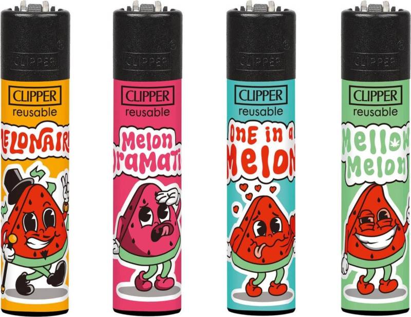 CLIPPER Feuerzeuge 4 Stück im Set, lustig mit Spruch Melon Moods (4-St), nachfüllbar & wiederverwendbar von CLIPPER