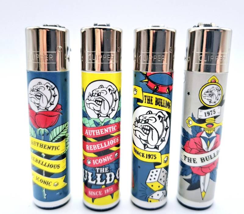 CLIPPER Feuerzeuge 4 Stück im Set "The Bulldog" nachfüllbar & wiederverwendbar (4-St), 4 original Clipper Feuerzeuge im Set von CLIPPER