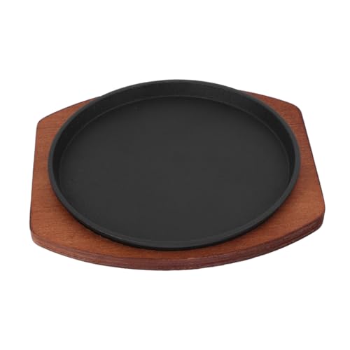 CLISPEED 1 Set Runde Grillpfanne Mit Holzsockel, Antihaftbeschichtete Grillpfanne, Steak-servierplatte Für Herdplatten, Kochen Im Innenbereich, Grill- Und Abendessen-serviertablett von CLISPEED