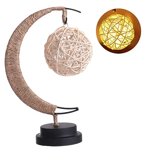 CLISPEED 1 Stück LED Tischlampe mit Rattanball Warmweißes im Retro für Kinderzimmer Schlafzimmer Partydekoration Energieeffiziente Metalllampe mit Stabiler Beleuchtung von CLISPEED