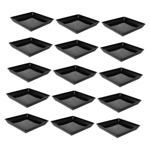 CLISPEED 15 Stück Blumentopf Tablett Wasserauffangschale für Pflanzen quadratische Untersetzer für Blumentöpfe Blumentopf atmungsaktives Tablett Pflanzerunter Untertasse pp Schwarz von CLISPEED