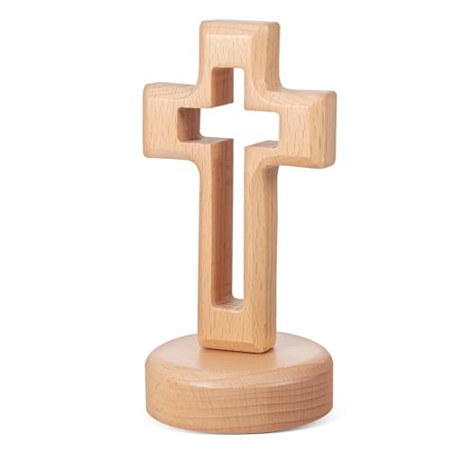 CLISPEED 1Satz Holzkreuz Dekoration aus Hochwertigem Holz Religiöser Querschmuck mit Stabiler Basis für Tischdekoration und Wanddeko Perfektes für Glaubensanhänger von CLISPEED