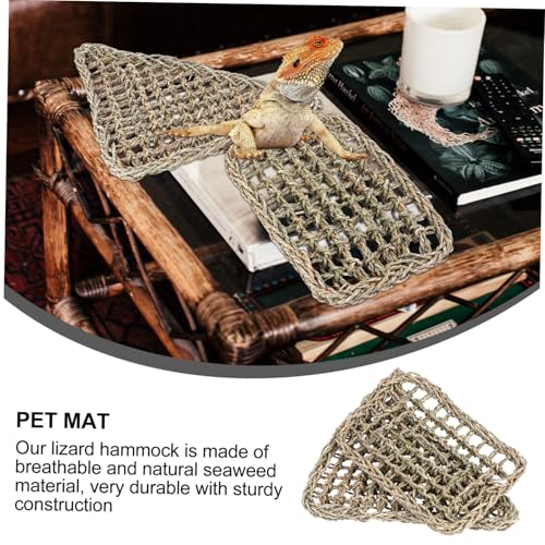 CLISPEED 2 Stück Handgewebte Reptilien Hängematte Natürliches Gras Material Atmungsaktives Schlaf und Spielbett für Bartagamen und Eidechsen Platzsparend Geeignet für Terrarien und von CLISPEED