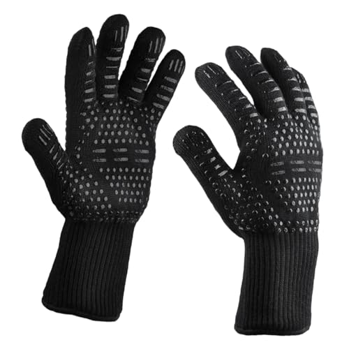 CLISPEED 2 Stück Hitzebeständige Grillhandschuhe aus Aramid mit Rutschfester Silikonbeschichtung Feuerfeste Isolierung Verschleißfest Vielseitig für Bbq Kochen Backen Schwarze von CLISPEED