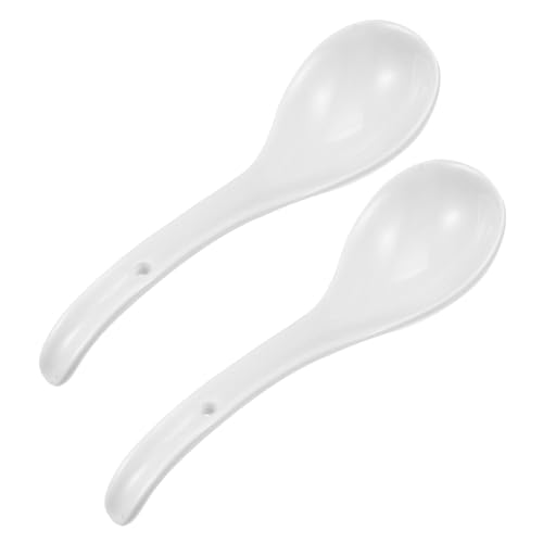 CLISPEED 2 Stück Keramik suppenlöffel Multifunktional Hitzebeständig Vielseitig Verwendbar für Suppe Dessert und Getränke Weiß Stabiles Design Einfache Reinigung von CLISPEED