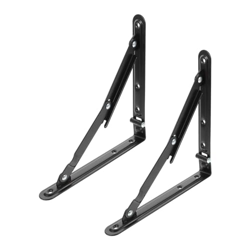 CLISPEED 2 Stück Klappbare Wandhalterungen Schwarz Schwerlast Regalträger Faltbare Stützklammern für Wandregale Klapptische DIY Ablagen und Platzsparende Aufbewahrung von CLISPEED