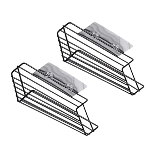 CLISPEED 2 Stück Wandmontierte Badezimmer Aufbewahrungsregale mit Starkem Klebepad Stabiler Metallhalter für Bad Küchenutensilien Installieren Schwarz Praktisches Wandregal ohne Bohren von CLISPEED