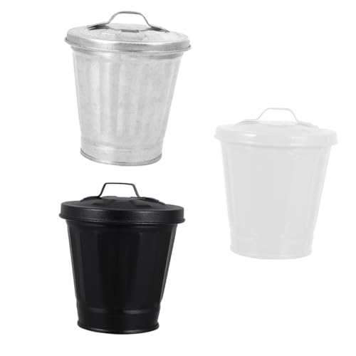 CLISPEED 3 Stück Mini Desktop Mülleimer mit Deckel Kleiner Abfalleimer und Blumentopf Leichter Tischabfallbehälter für Büro Schlafzimmer und Wohnzimmer Vielseitiger Aufbewahrungstopf von CLISPEED