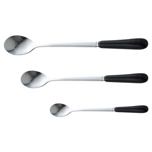 CLISPEED 3 Stück Teiliges Edelstahl Dessert Kaffeelöffel mit Langem Griff Schwarzer Kleiner Löffel Plus Langer Eislöffel Stilvoll für Zuhause Bar Geeignet von CLISPEED