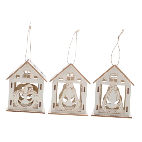 CLISPEED 3 Stück Teiliges Halloween DIY Holzhaus Dekor Set Unbemalte Mini Kürbishäuser aus Stabilem Holz Kreative Gestaltung für Vielseitige Hängedeko für Wohnzimmer und Halloween-feiern von CLISPEED