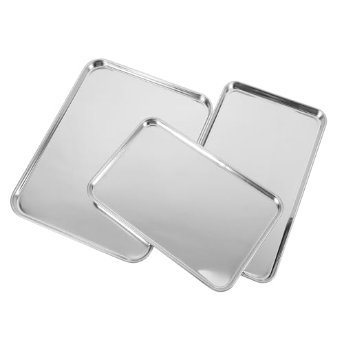 CLISPEED 3st Edelstahlplatte Dessert-tablett Brutzelndes Tablett Serviertablett Aus Edelstahl Meeresfrüchteplatte Rechteckiges Backblech Antihaft-backformen Rostfreier Stahl Silver von CLISPEED
