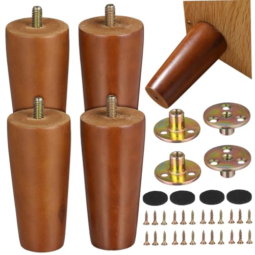 CLISPEED 4 Sätze Massivholz Möbelbeine Höhe Schrauben Holzfüße für Sofa Couch Kommode Schrank mit Rutschfester Unterseite Einfache Montage Stabile Tischbeine für Wohnzimmer von CLISPEED