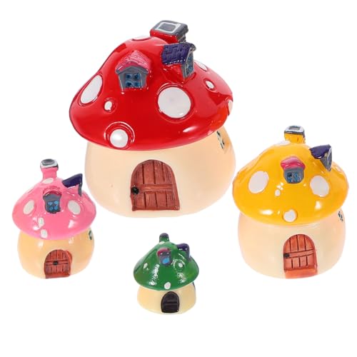 CLISPEED 4 Stück Teiliges Mini Pilzhaus aus Harz Farbenfrohe Feengarten Figuren für Mikrolandschaft Leichte Deko für Garten Terrasse Puppenhaus Detailreiche Miniatur Ornamente von CLISPEED
