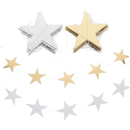 CLISPEED 4 Stück Teiliges Star Garland Spiegelnde Gold und Silber Stern Deko Lange Hängende Partydekoration Robust und Vielseitig für Geburtstag Hochzeit Wohnzimmer und Kinderzimmer von CLISPEED