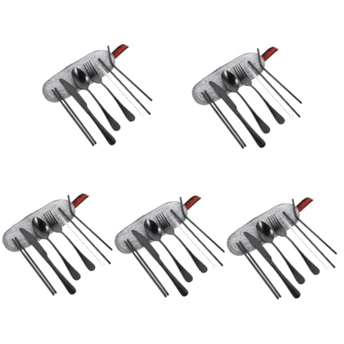 CLISPEED 5 Sätze Grill besteckset grillbesteck-Set Flatware Set servierbesteck Set Cutlery Set Küchenbesteck Stäbchen Löffel Utensilien Westliches Essensbesteck Rostfreier Stahl Black von CLISPEED