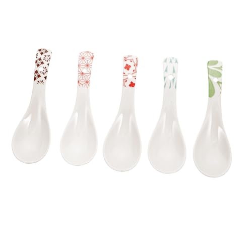 CLISPEED 5 Stück Kleine Keramiklöffel Retro Design Ergonomisch Geformt Leichte Porzellan Suppenlöffel für Küche und Haushalt für Reis Suppe Dessert Handlich und Langlebig von CLISPEED