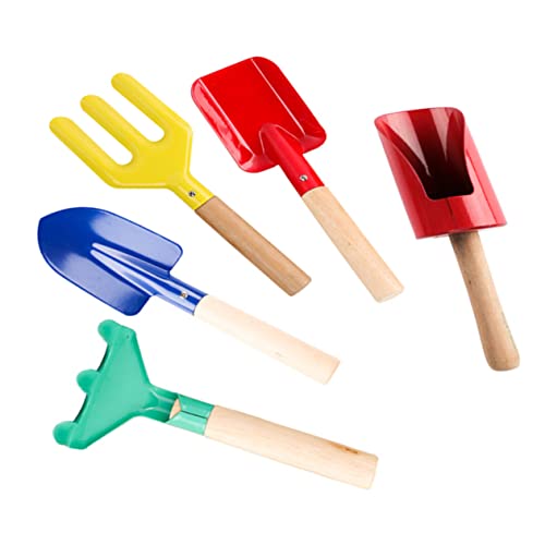 CLISPEED 5 Stück Teiliges Gartenset aus Holz Schaufel Rechen und Forke für Kleine Hände zum der Gartenarbeit und Natur Geschenkidee von CLISPEED