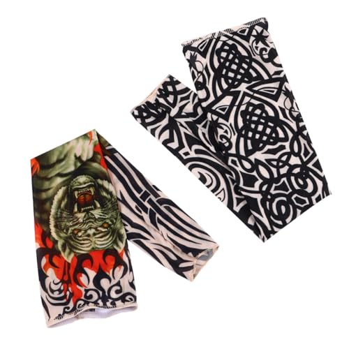 CLISPEED 5 Stück Teiliges Tattoo Armstulpen UV Schutz Ärmel Herren Stretch Outdoor Sport Kompression Ärmel zum Laufen Radfahren Motorradtouren von CLISPEED