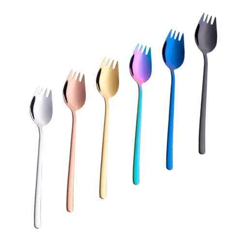CLISPEED 6 Stück Teiliges Edelstahl Spork Salatgabel und Löffel Multifunktionale Kompakte Obstgabeln und Dessertgabeln Leichte Platzsparende Einfache Reinigung für Unterwegs Hause von CLISPEED