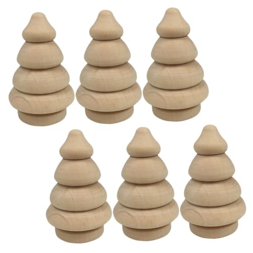 CLISPEED 6 Stück Teiliges Holz Weihnachtsbaum Deko Naturfarbene DIY Weihnachtsbaum Bastel und Tischdekoration Liebevoll Gestaltete Xmas Baumschmuck für Festliche Atmosphäre von CLISPEED