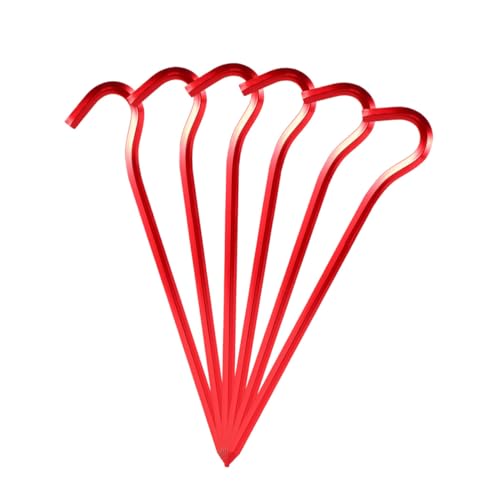 CLISPEED 6 Stück Teiliges Rote Aluminium Zeltpflöcke mit Hakenform Langlebige Rostfreie Camping Heringe Stabile Erdanker für Outdoor Zelte Einfache Handhabung Wiederverwendbar Hoher von CLISPEED