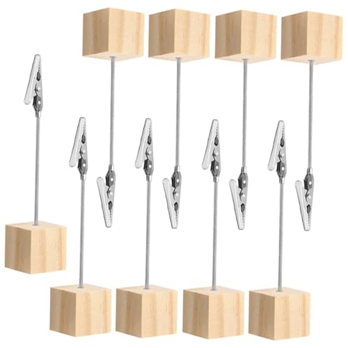 CLISPEED 9 Stück Teiliges Tischkartenhalter aus Holz mit Stabilem Würfelsockel Multifunktionale Memo Fotoklammern für Notizen Fotos und Tischnummern Praktische Schreibtisch organizer in von CLISPEED