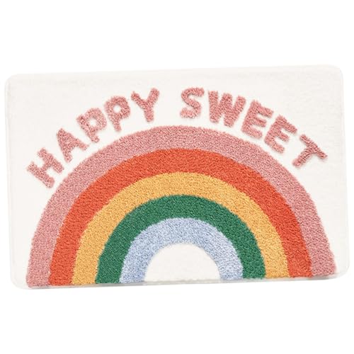 CLISPEED Bunter Rutschfester Badezimmerteppich Wasserabsorbierende Weiche Chenille Badematte Waschbarer Badvorleger für Küche Eingangsbereich Regenbogenfarbenes Design von CLISPEED