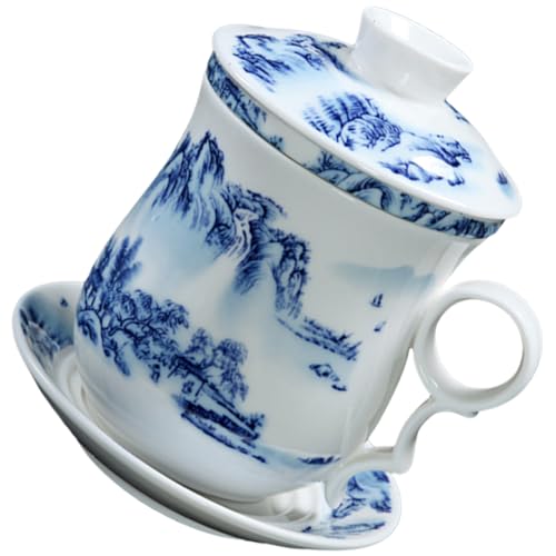 CLISPEED Chinesisches Klassisches Teeservice Teilig Keramiktasse mit Deckel und Sieb Rutschfestes Teegeschirr für Teezeremonie und von CLISPEED
