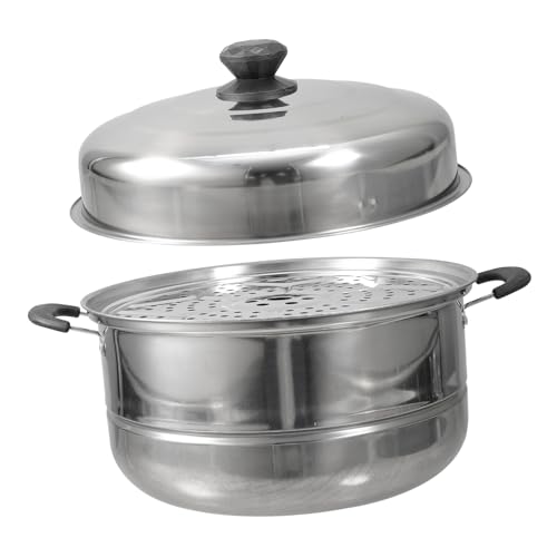 CLISPEED Dampfgarer Doppelstöckiger Suppentopf Vielseitiger Dampfkochtopf mit Ergonomischen Griffen Verbrennungsfunktion Für Herdarten Geeignet von CLISPEED