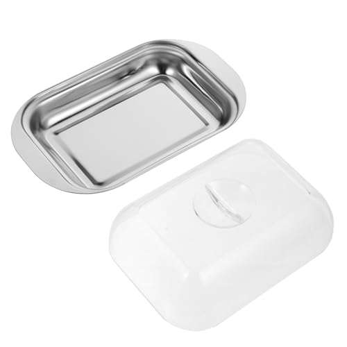 CLISPEED Edelstahl Butterplatte mit Rundem Deckel Vielseitiger Butteraufbewahrer für Frische Butter und Käse Praktisches Dessert und Snack Serviertablett Geruchsreduzierende von CLISPEED