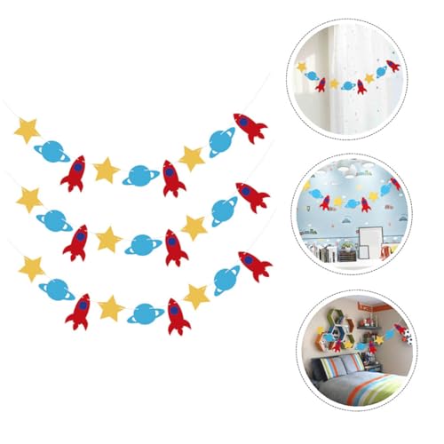 CLISPEED Geburtstag Banner Girlande Filz Wimpelkette mit Weltraum und Sterne Hängende Partydeko für Kinderzimmer und Geburtstagsfeier Wiederverwendbar Bunte Wand und Raumdekoration von CLISPEED