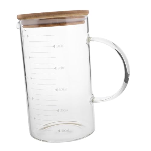 CLISPEED Glaskühler Messbecher Aus Weinglas Messbecher Aus Glas Küchenzubehör Küchenwaren Messbehälter Mit Deckel Kaffeemessbecher Mit Henkel Abgestufter Trinkbecher Transparent Holz von CLISPEED