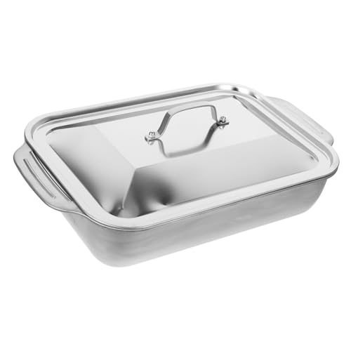 CLISPEED Grillpfanne Rechteckig mit Deckel Tragbares Bräter Rostfreier Serviertablett für Fisch Grillen Leicht zu Reinigen Robust und Verformungsbeständig von CLISPEED
