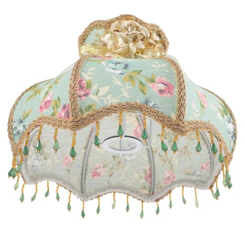 CLISPEED Grüner Retro Stoff Lampenschirm Prinzessin Stil Deckenleuchte Robuster Blumenmuster Lampenschirm für Wohn und Schlafzimmer Beleuchtung Langlebige Tisch und Stehlampenabdeckung von CLISPEED