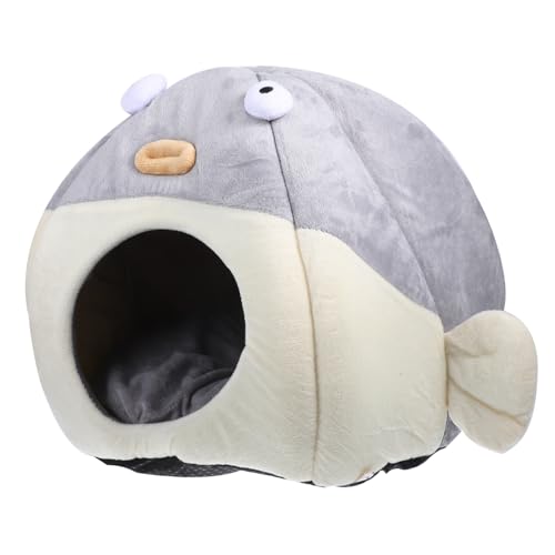 CLISPEED Halbgeschlossene Flauschige Katzenhöhle in Flundermotiv Warmes Komfortables Haustiernest für Drinnen Weiches Katzenbett für Entspannte Wohnungs Zimmerkatzen von CLISPEED