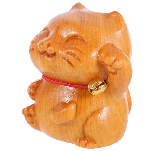 CLISPEED Handgefertigte Holzkatze Skulptur Naturholz Glücksbringer Figur Desktop Dekoration Handgeschnitzt Detailreich Geschenkidee für Büro und Zuhause von CLISPEED