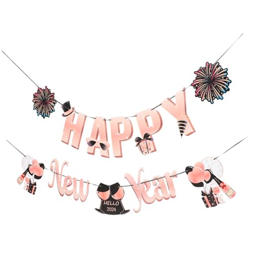 CLISPEED Happy Year Banner Roségold Neujahrsdeko Partygirlande Wanddekoration für Silvester Feier Wohnzimmer Garten Büro von CLISPEED