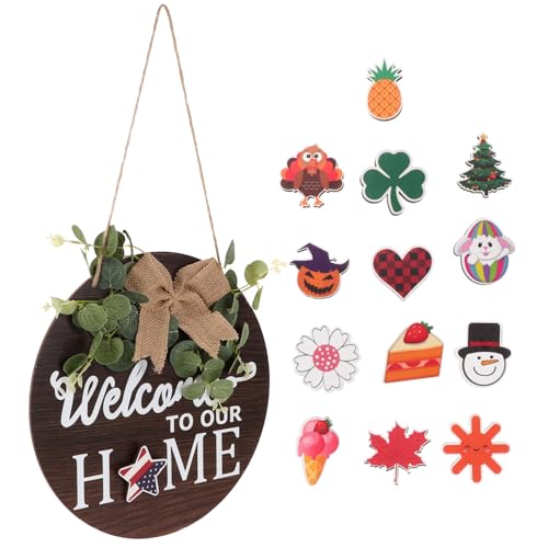 CLISPEED Holz Türhänger Teilig Handgefertigt mit DIY Buchstaben und Blumen Langlebige Wanddekoration für Haus und Geschäft Individuelles Holzornament zum Selbergestalten von CLISPEED