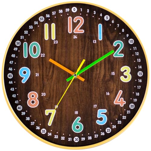 CLISPEED Kinderzimmer Wanduhr mit Großen Bunten Zahlen Geräuschloses Quarzuhrwerk Dekorative Holz Wanddekoration für Schlafzimmer Büro Kindergarten Einfache Montage CLISPEED Kinderzimmer Wanduhr mit Großen Bunten Zahlen Geräuschloses Quarzuhrwerk Dekorative Holz Wanddekoration für Schlafzimmer Büro Kindergarten Einfache Montage von CLISPEED