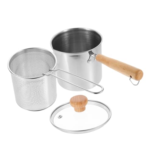 CLISPEED Kleiner Frittierpot mit Glasdeckel und Ergonomischem Griff Mini Fritteusenset mit Korb für Fettarmes Frittieren Stabiles Kochzubehör für Haushalt und Küche von CLISPEED
