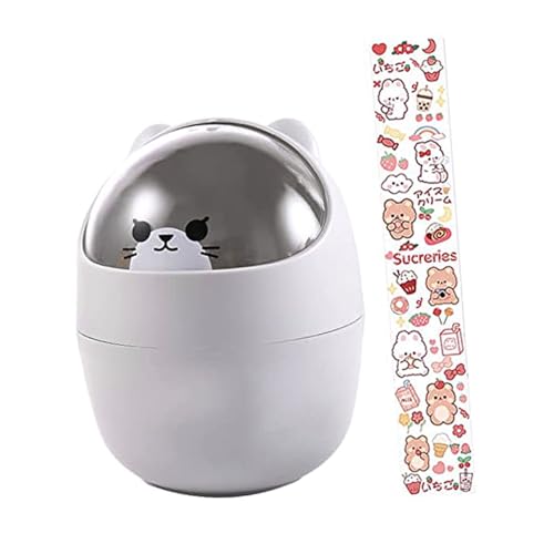 CLISPEED Kleiner Tischmülleimer mit Deckel Cartoon Design aus Kunststoff für Schreibtisch Büro Kinderzimmer Platzsparender Desktop Abfallbehälter Multifunktional und Leicht zu Öffnen von CLISPEED