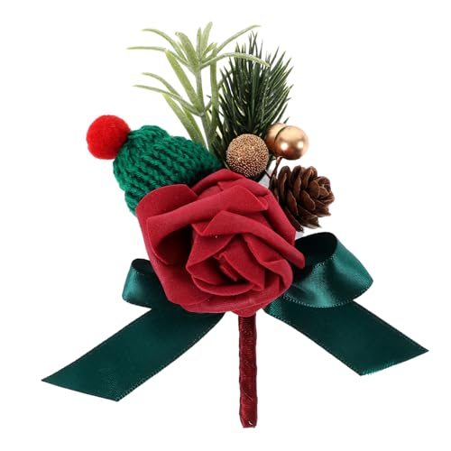 CLISPEED Kreative Rote Weihnachts Hochzeits Boutonniere aus Langlebigen Materialien Stabile Ansteckblume für Bräutigam und Gäste Festliche Dekoration für Hochzeitsfeiern und Partys von CLISPEED