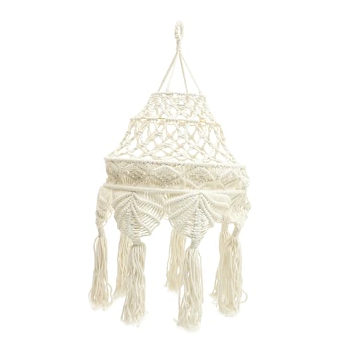 CLISPEED Makramee Lampenschirm aus Baumwollseil Handgewebt Moderner Boho Stil Dekorativer Hängelampen Schirm für Wohnzimmer Schlafzimmer und Balkon Lichtdurchlässig Stilvoll und Langlebig von CLISPEED