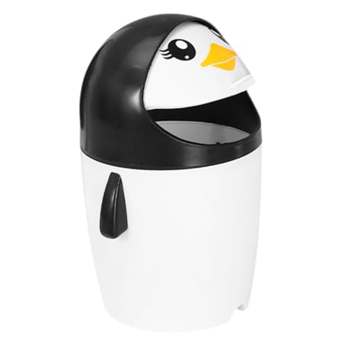 CLISPEED Mini Müllbehälter mit Flip deckel Cartoon Pinguin Design Kompakt und Robust aus Kunststoff als Schreibtisch Auto abfalleimer für Kinderzimmer Büro und Zuhause von CLISPEED