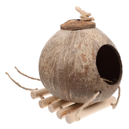 CLISPEED Natürliches Kokosnuss Vogelnest Hängendes Vogelhaus mit Leiter Parrot Bird Bed für Käfig Papagei Wellensittich Kleintiere Komfortables Schlafplatz von CLISPEED