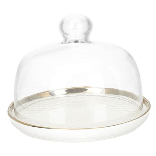 CLISPEED Nordische Leichte Luxus Kuchenplatte mit Transparentem Glasdeckel Dessertteller mit Weißem Goldrand Servierplatte für Hochzeit Party und Food Serving Tray CLISPEED Nordische Leichte Luxus Kuchenplatte mit Transparentem Glasdeckel Dessertteller mit Weißem Goldrand Servierplatte für Hochzeit Party und Food Serving Tray von CLISPEED