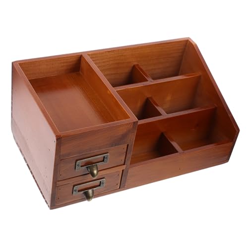 CLISPEED Praktischer Holz Desktop Organizer Fächern Multifunktionales Schmuck und Kosmetik Aufbewahrungsbox für Schreibtisch und Schminktisch Eleganter Schreibtisch Organizer von CLISPEED